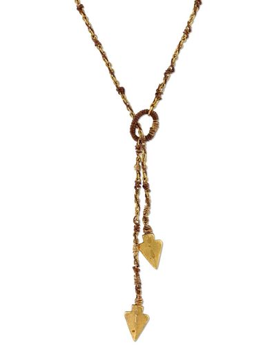 1928 T.r.u. By Matte 14 K Gold Dipped Double Arrowhead Wrapped Lariat Necklace - Brown