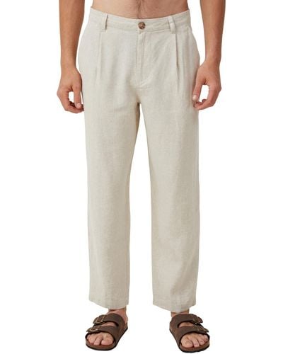 Cotton On Linen Pleat Pants - Natural