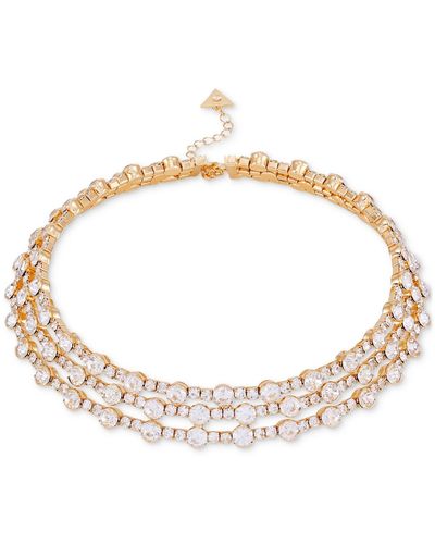 Guess Tone Crystal Layered Coil Collar Necklace - Metallic