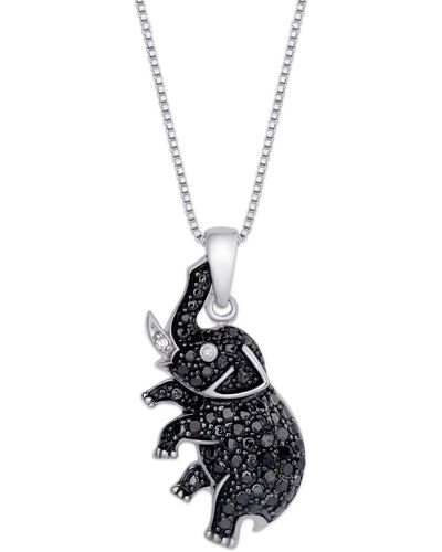 Macy's Black And White Diamond 1/10 Ct. T.w. Elephant Pendant Necklace