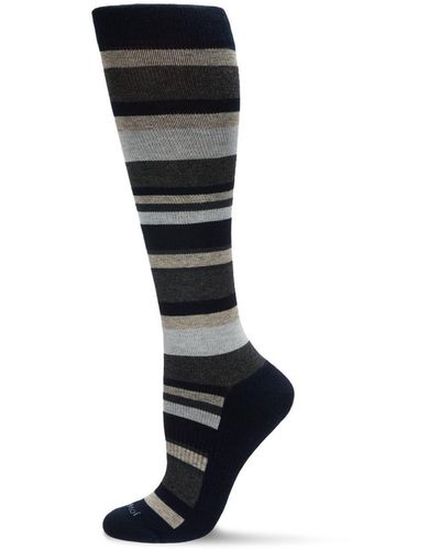 Memoi Multi Striped Cotton Compression Socks - Blue