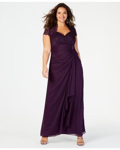 Betsy & Adam B&a By Plus Size Sequined-lace Ruched Gown - Purple