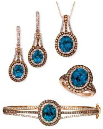 Le Vian Deep Sea Blue Topaz Diamond Bangle Bracelet Ring Necklace Earrings Collection In 14k Gold