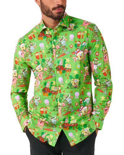Opposuits Tailored-fit Spongebob Squarepants Holiday Printed Shirt - Green