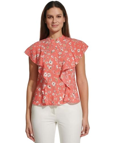 Tommy Hilfiger Floral-print Ruffled Blouse - Red