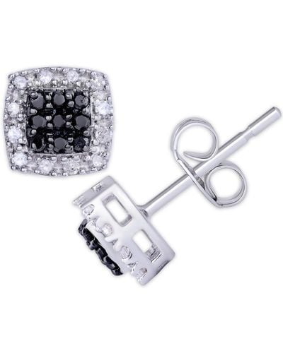 Macy's Black And White Diamond 1/3 Ct. T.w. Cushion Square Stud Earrings - Metallic