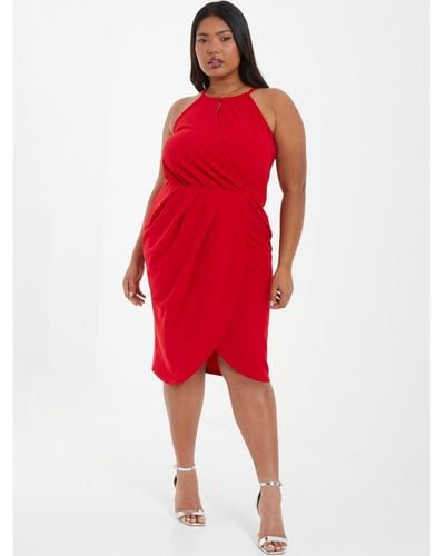 Quiz Plus Size High Neck Wrap Dress - Red