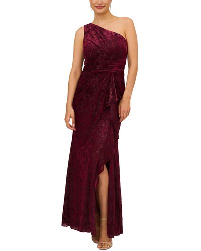 Adrianna Papell One-shoulder Velvet Burnout Gown - Red