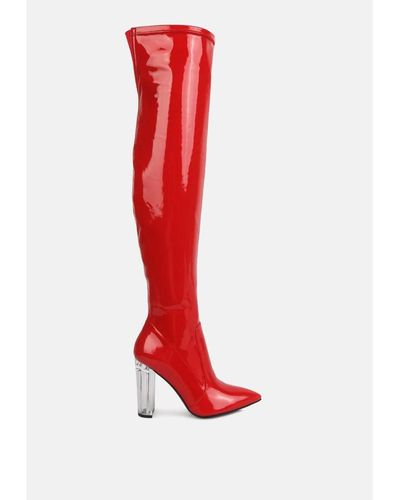 LONDON RAG Noire Thigh High Long Boots - Red