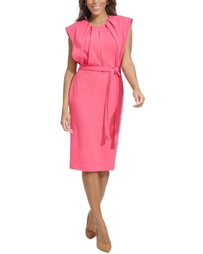 Calvin Klein Cap-sleeve Tie-waist Sheath Dress - Pink