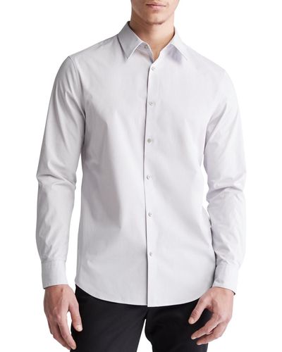Calvin Klein Slim Fit Long Sleeve Micro Stripe Button-front Shirt - White