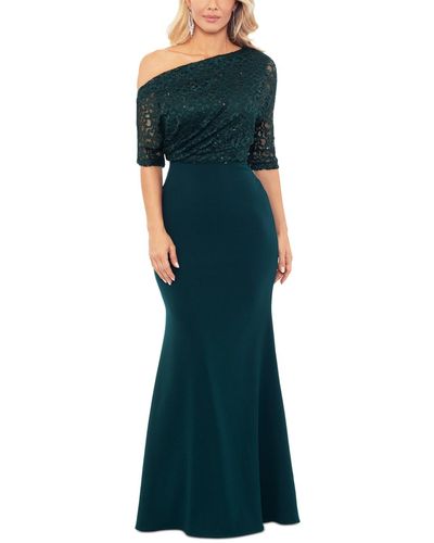 Betsy & Adam Lace-top Asymmetric Long Dress - Green