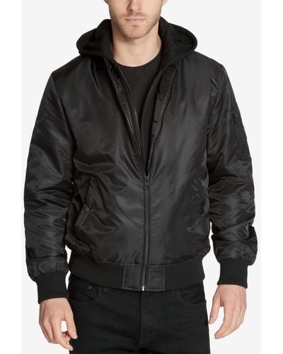 Guess Men's Bomber Jacket With Removable Hooded Inset - Black