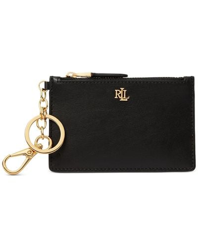 Lauren by Ralph Lauren Full-grain Leather Key-ring Small Zip Card Case - Black