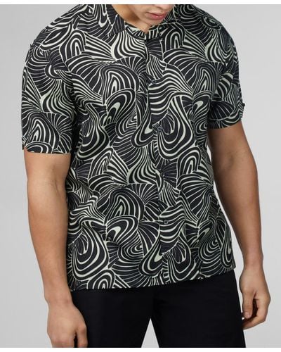 Ben Sherman Psychedelic Swirl Print Short Sleeve Shirt - Black