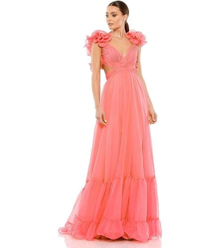 Mac Duggal Ruffle Tiered Cut-out Chiffon Gown - Pink