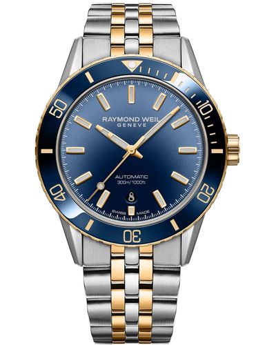 Raymond Weil Swiss Automatic Freelancer Diver Two-tone Stainless Steel Bracelet Watch 43mm - Blue