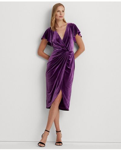Lauren by Ralph Lauren Velvet Flutter-sleeve Cocktail Dress - Purple