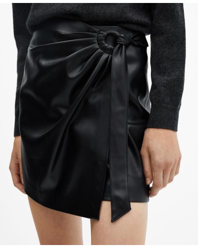 Mango Short Leather Effect Buckled Skirt - Black