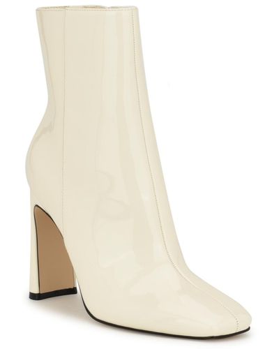 Nine West Tiddo Square Toe Flared Heel Dress Booties - White