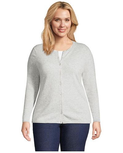 Lands' End Plus Size Cashmere Cardigan Sweater - White