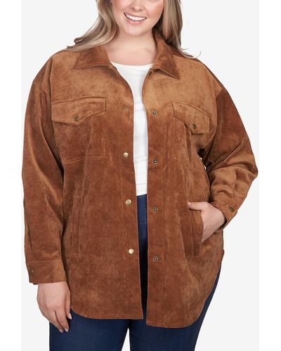 Ruby Rd. Plus Size Button Up Solid Pincord Jacket - Brown
