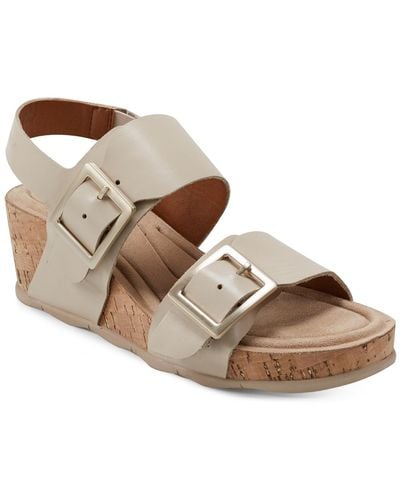 Earth Willa Strappy Casual Mid Cork Wedge Sandals - Brown