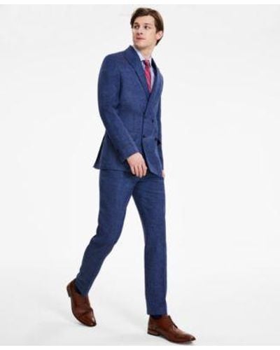 Tommy Hilfiger Modern Fit Double Breasted Linen Suit - Blue