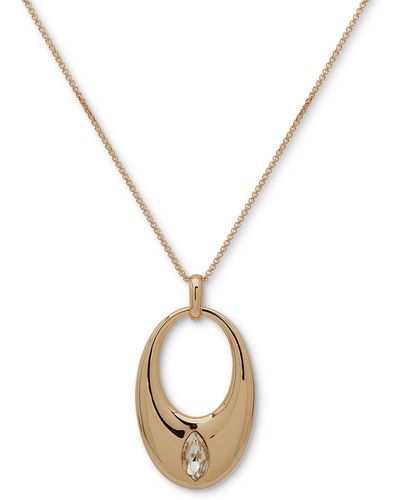 DKNY Gold-tone Crystal Open Oval 40" Long Adjustable Pendant Necklace - Metallic