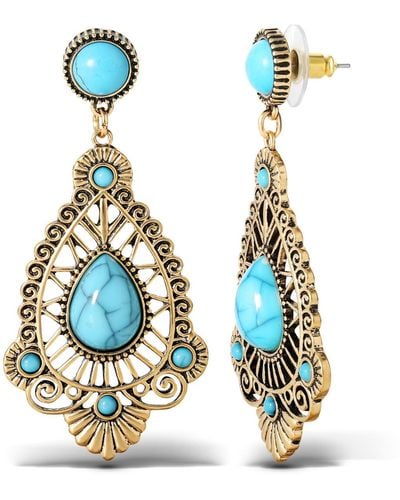 Jessica Simpson Turquoise Stone Filigree Earrings - Blue