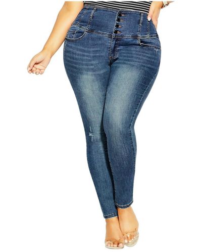 City Chic Plus Size Harley Rip Corset Jean - Blue