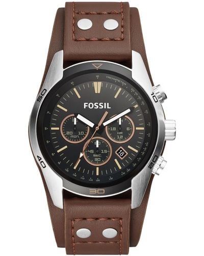 Fossil Coachman Brown Leather Watch 45mm - Metallic