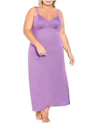 Avenue Plus Size Lace Trim Maxi Sleep Dress - Purple