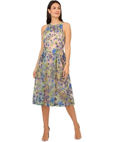Adrianna Papell Floral Embroidered Fit & Flare Party Dress - Multicolor