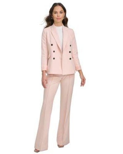DKNY Petite Double Breasted Blazer Wide Leg Pants - Pink