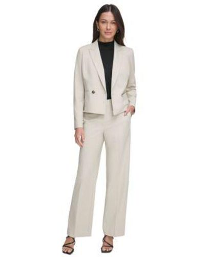 DKNY Petite Double Breasted Cropped Blazer High Waist Wide Leg Pants - White