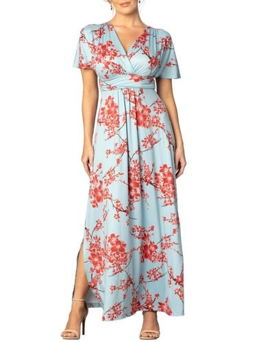 Kiyonna Vienna Kimono Sleeve Long Maxi Dress - Blue