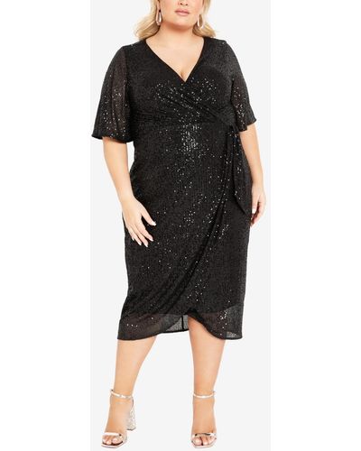 Avenue Plus Size Naomi Sequin Wrap Midi Dress - Black