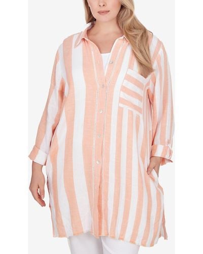 Ruby Rd. Plus Size Woven Linen-blend Shirt Dress - Pink