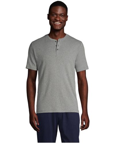 Lands' End Knit Rib Short Sleeve Henley Pajama T-shirt - Gray