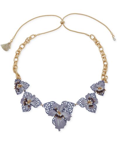 Lonna & Lilly Gold-tone Beaded 3d Openwork Flower 16" Adjustable Statement Necklace - Metallic
