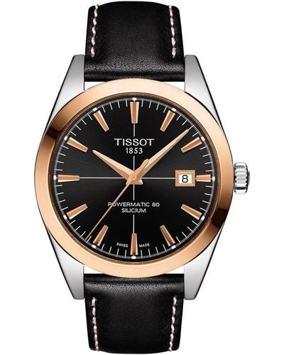 Tissot Swiss Automatic Gentlemen Leather Strap Watch 40mm - Black