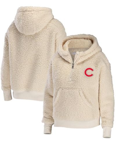 WEAR by Erin Andrews Chicago Cubs Plus Size Sherpa Quarter-zip Hoodie - Natural