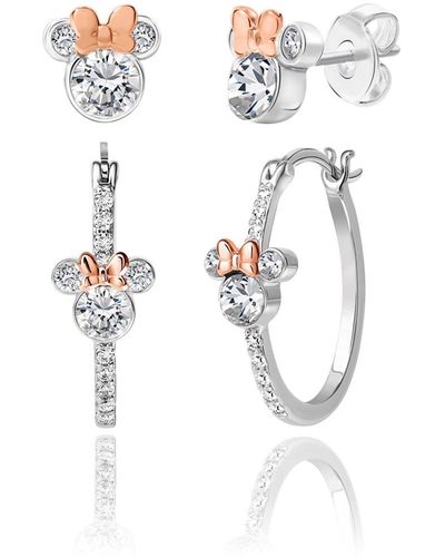 Disney Minnie Mouse Mommy & Me Silver Plated Hoops And Stud Earrings Set - White