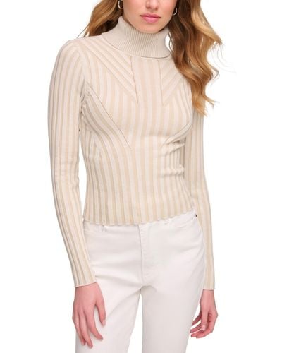 DKNY Printed Turtleneck Long-sleeve Sweater - Natural