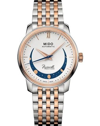 MIDO Swiss Automatic Baroncelli Smiling Moon Two Tone Stainless Steel Bracelet Watch 33mm - Black