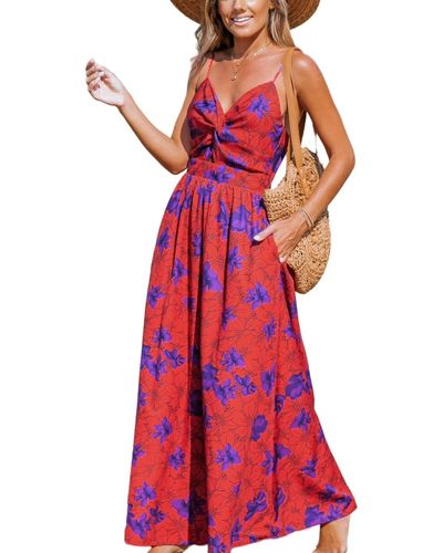 CUPSHE Paisley Print Twisted Maxi Beach Dress - Red