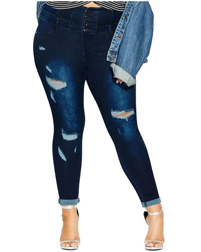 City Chic Asha Rip Corset Skinny Jean - Blue