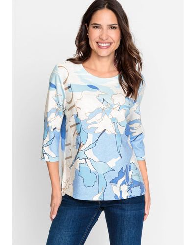 Olsen 3/4 Sleeve Abstract Print Jersey Top - White