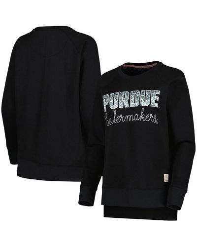 Pressbox Purdue Boilermakers Steamboat Animal Print Raglan Pullover Sweatshirt - Black